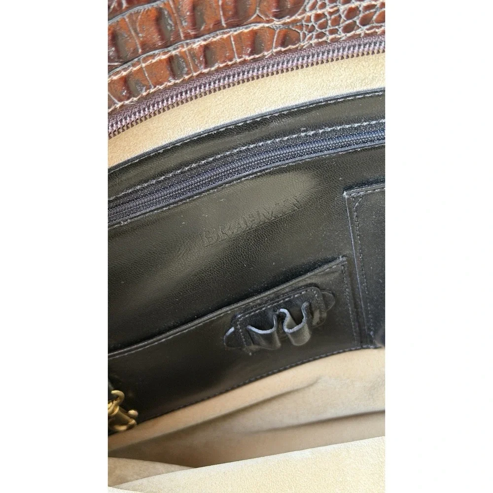 Brahmin Black‎ Brown Leather Tote Bag Croc Embossed Shoulder Purse